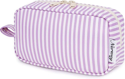 Narwey Small Makeup Bag for Purse Travel Makeup Pouch Mini Cosmetic Bag Zipper Pouch for Women (Purple Stripe, Small)