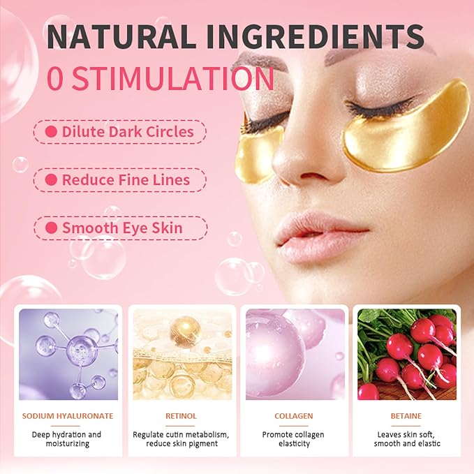 30 Pairs 24K Gold Eye Masks & Lip Masks, Crystal Collagen Gel Under Eye Patches for Puffy Eye, Moisturizing Cooling Skin Care Lip Eyes Patches for Puffiness and Dark Circles