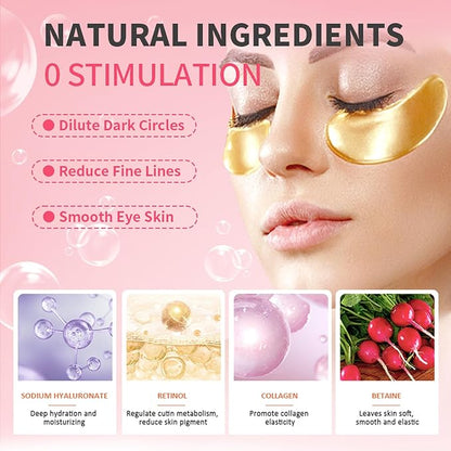 30 Pairs 24K Gold Eye Masks & Lip Masks, Crystal Collagen Gel Under Eye Patches for Puffy Eye, Moisturizing Cooling Skin Care Lip Eyes Patches for Puffiness and Dark Circles