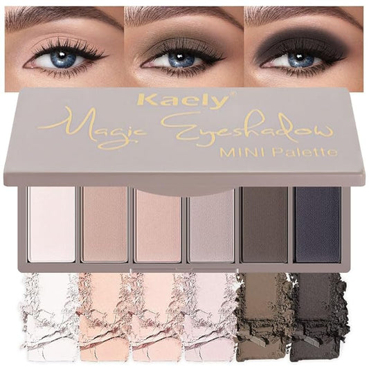 6 Color Eyeshadow Makeup Palette for Women Natural Matte Blushed Nudes, White Nude Pink Taupe Dark Brown Black Eyeshadows Palette, Everyday Long Lasting Pigmented Eys Makeup, Travel Size 01#