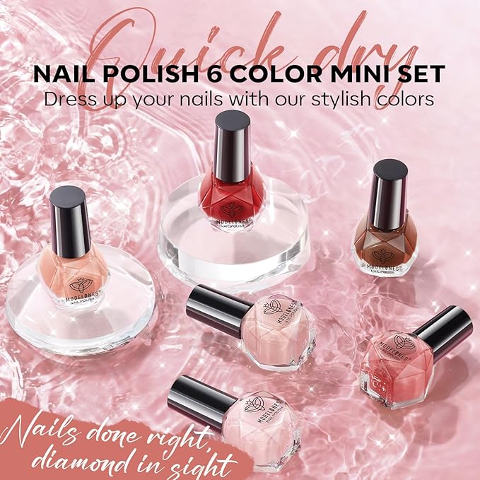 modelones Jelly Nail Polish of 6 Colors Sheer Nude Mini Nail Polish Set Natural Jelly Red Pink Brown Colors Quick Dry Nail Polish Kit for DIY Easter Nail Art Salon Home Gift for Women Girl