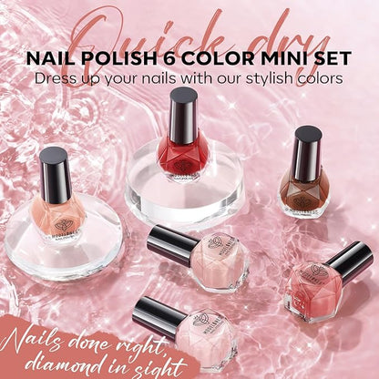 modelones Jelly Nail Polish of 6 Colors Sheer Nude Mini Nail Polish Set Natural Jelly Red Pink Brown Colors Quick Dry Nail Polish Kit for DIY Easter Nail Art Salon Home Gift for Women Girl