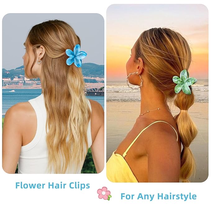Flower Claw Clips, 4PCS Hawaiian Plumeria Flower Hair Clips, Artistic Multi Color Smudge Pattern Barrettes, Beach Tropical Hair Accessories for Women and Girls, Color G