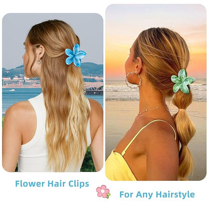 Flower Claw Clips, 4PCS Hawaiian Plumeria Flower Hair Clips, Artistic Multi Color Smudge Pattern Barrettes, Beach Tropical Hair Accessories for Women and Girls, Color G