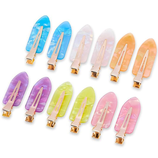 No Crease Creaseless No Bend Hair Clips For Styling Non Slip Flat Clips For Makeup Hair Accessories For Women,Bright Pink Purple,12 PCS