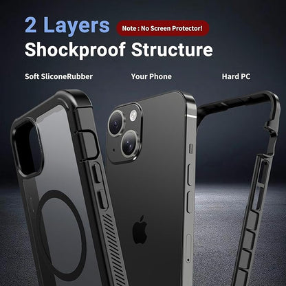 for iPhone 15 case, [Compatible with MagSafe][Military Grade Drop Protection][Heavy Duty Protection][Non-Slip][Shockproof] with 2-Layer Durable Bumper Phone Case 6.1''-Black