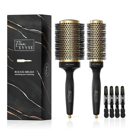 2 in 1 Ceramic Round Brush for Blow Drying,Ceramic Barrel for Hair Styling, Anti-static Bristles, Enhance Texture Volume, for Women & Men,with 4 Hair Clips (2.1 Inch&1.3 Inch)