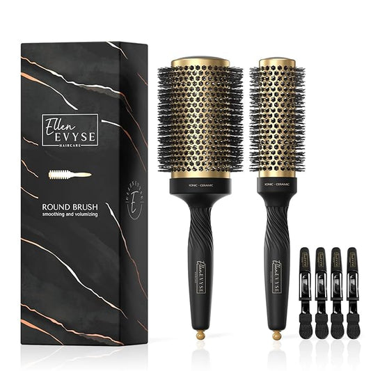 2 in 1 Ceramic Round Brush for Blow Drying,Ceramic Barrel for Hair Styling, Anti-static Bristles, Enhance Texture Volume, for Women & Men,with 4 Hair Clips (2.1 Inch&1.3 Inch)