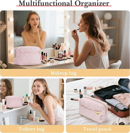 Noozion Makeup Bag, Travel Cosmetic Bag, Puffy Padded Make Up Bag for Women, Makeup Organizer Case, Wide-open Pouch Purse, Travel Essentials