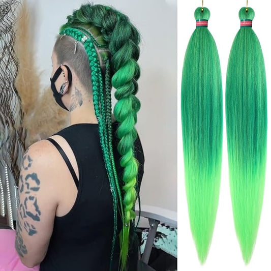 Ombre Green Pre stretched Braiding Hair 2 Packs Pre feathered Braid Hair Extensions 30 Inches Hair Braids