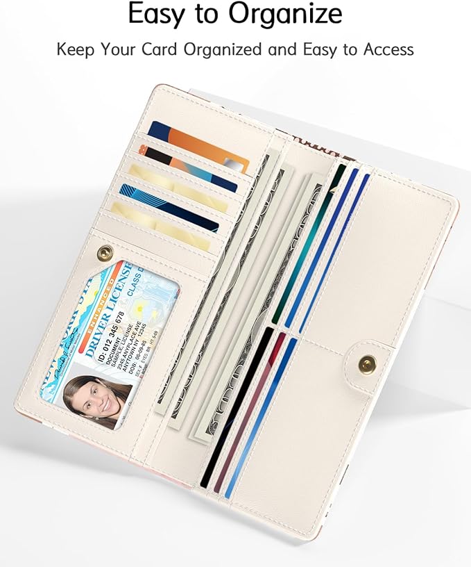 Nipichsha Womens Wallet, RFID Slim Wallets for Women, Thin Ladies Credit Card Holder Purse, Cute Leather Bifold Clutch Billfold with 11 Card Slots & ID Window, Tropical Leaf