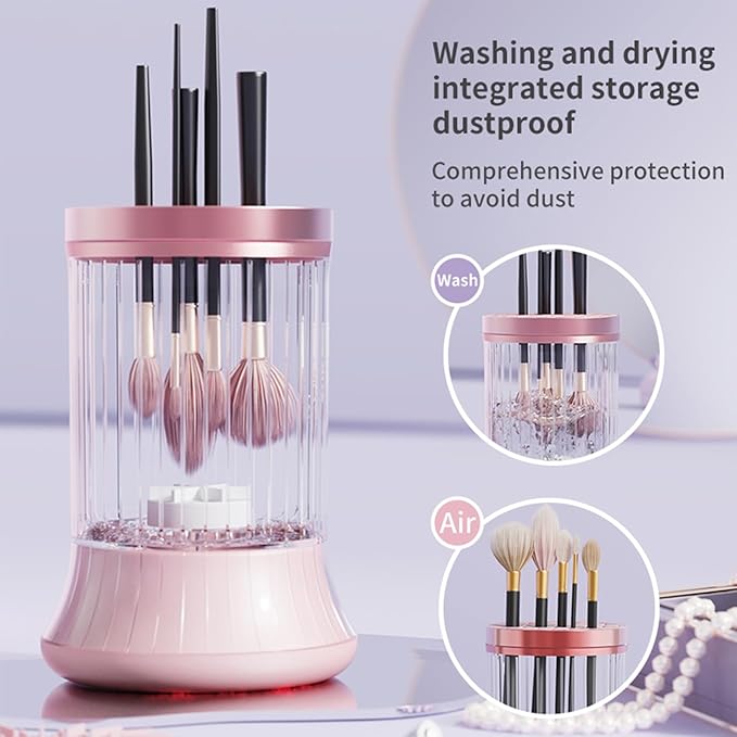 Upgrade Electric Makeup Brush Cleaner Machine – Makeup brush Clean and Dry Makeup Brushes Tools,Sponges Automatically – Make Up Dryer,Washer Holder Combined(Pink)