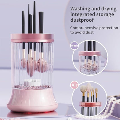Upgrade Electric Makeup Brush Cleaner Machine – Makeup brush Clean and Dry Makeup Brushes Tools,Sponges Automatically – Make Up Dryer,Washer Holder Combined(Pink)