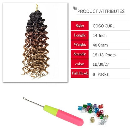 8 Packs Curly Crochet Hair GoGo Curl Crochet hair for Women Deep Wave Braiding hair,Synthetic Bohemian Crochet Braid Water Wave Crochet hair Extensions(1B/30/27, 14inch)