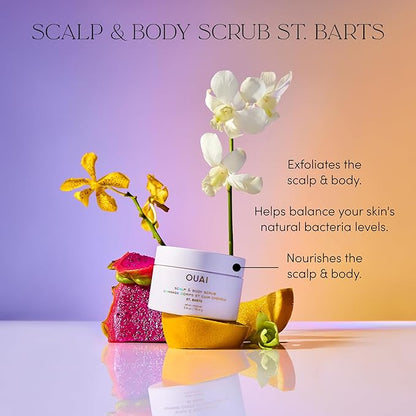OUAI Scalp & Body Scrub, St. Barts Travel Size - Exfoliating Body Scrub with Sugar & Coconut Oil Blend for Smooth, Moisturized Skin - Gentle Scalp Exfoliator for Removing Product Build Up (3.4 oz)