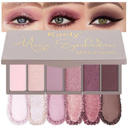 Kaely 6 Colors Mini Rose Gold Pink Eye Shadow Palette Makeup, Neutral Matte Shimmer Eyeshadow Palette for Older Women Highly Pigmented Waterproof, paleta de sombras de ojos, Vegan & Cruelty-free, 04