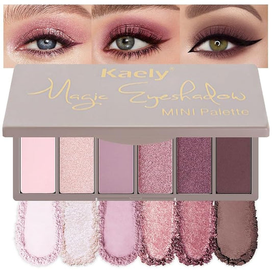 Kaely 6 Colors Mini Rose Gold Pink Eye Shadow Palette Makeup, Neutral Matte Shimmer Eyeshadow Palette for Older Women Highly Pigmented Waterproof, paleta de sombras de ojos, Vegan & Cruelty-free, 04