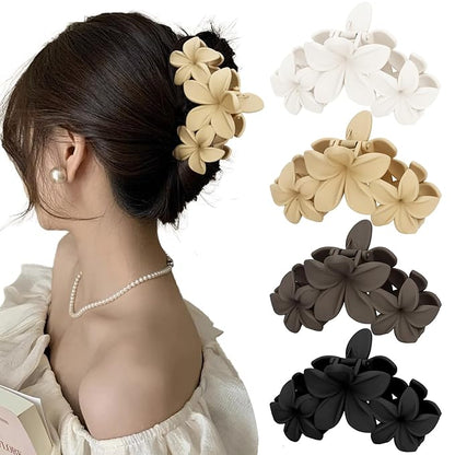 ANBALA Matte Flower Hair Accessories - 4PCS Large Plumeria Hawaiian Hair Clips with Strong Hold for Women, Non-Slip and Cute
