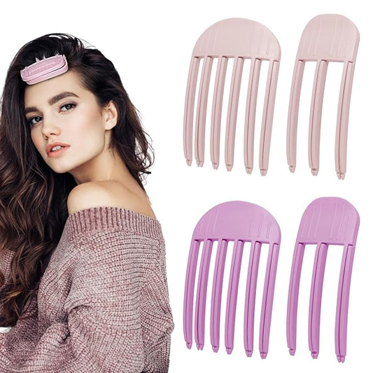 4Pack Hair Volume Clips ，Volume Hair Clips for Fluffy Bangs, Easy High Crown Volumizing Hair Clips for Women，Root Clips for Curly Hair Volume Tool Natural Voluminous Look. (2Pink+2Purple)