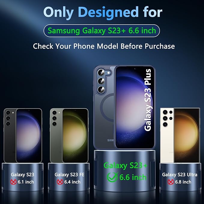 OWKEY for Samsung Galaxy S23 Plus Case 6.6'', Magnetic S23 Plus Case Compatible with Magsafe, [Military Grade Shockproof] Translucent Back Slim Bumper Cover Phone Case, Blue