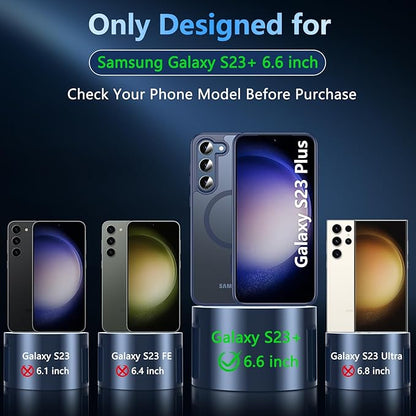 OWKEY for Samsung Galaxy S23 Plus Case 6.6'', Magnetic S23 Plus Case Compatible with Magsafe, [Military Grade Shockproof] Translucent Back Slim Bumper Cover Phone Case, Blue