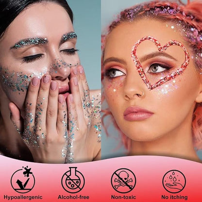 Face & Body Glitter - Cosmetic - Grade Red Holographic Glitter Gel,Face Body Hair Chunky Festival Rave Accessories Makeup 50ml,Glitter Sequin for Women Kids