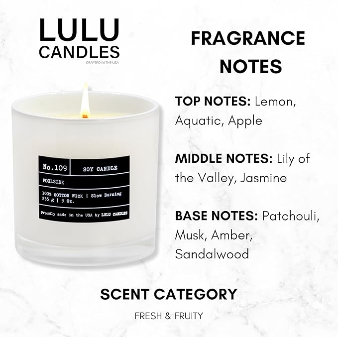 Lulu Candles | Poolside | Luxury Scented Soy Jar Candle | Hand Poured in The USA | Highly Scented & Long Lasting (9 Oz.)