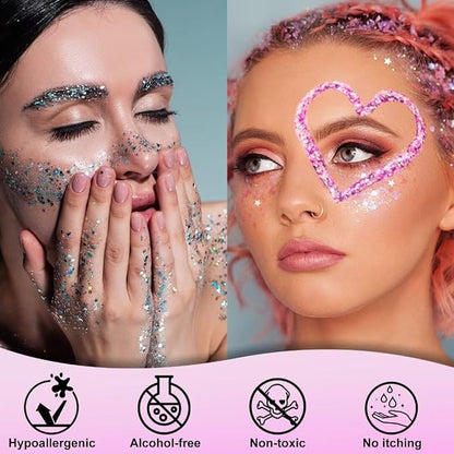 Pink Body Glitter Gel,Singer Concerts Lover Heart Face Glitter Gel,Face Body Chunky Glitter Makeup for Festivals,Raves,Anime Cosplay - Safe for Face 50ml