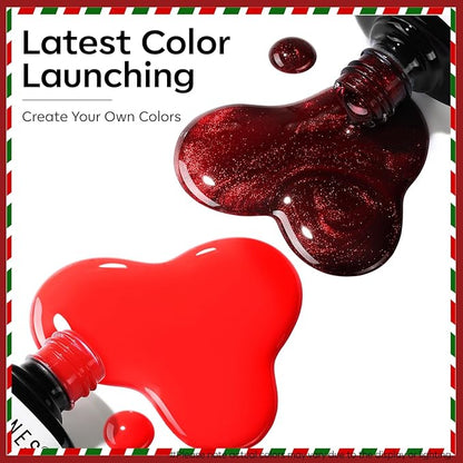 modelones Gel Nail Polish Set 2 Pcs 15 ML Red Cat Eye Gel Nail Polish Glitter Shimmer Red Polish Soak Off LED Spring Art Nail Kit Manicure Salon DIY Nails Gift For Women
