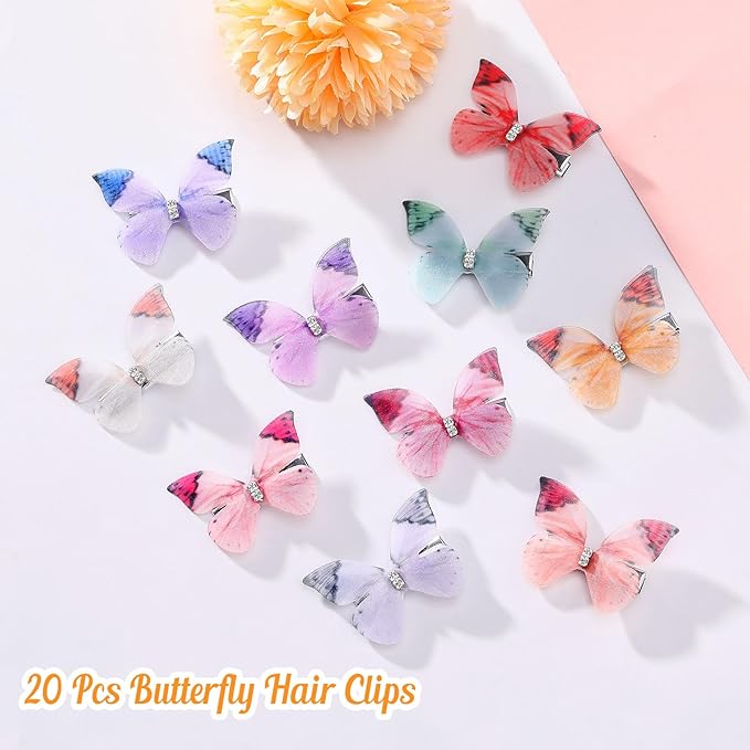 20Pcs Butterfly Hair Clips for Women Moving Glitter Butterfly Clip Fairy Accessories Green