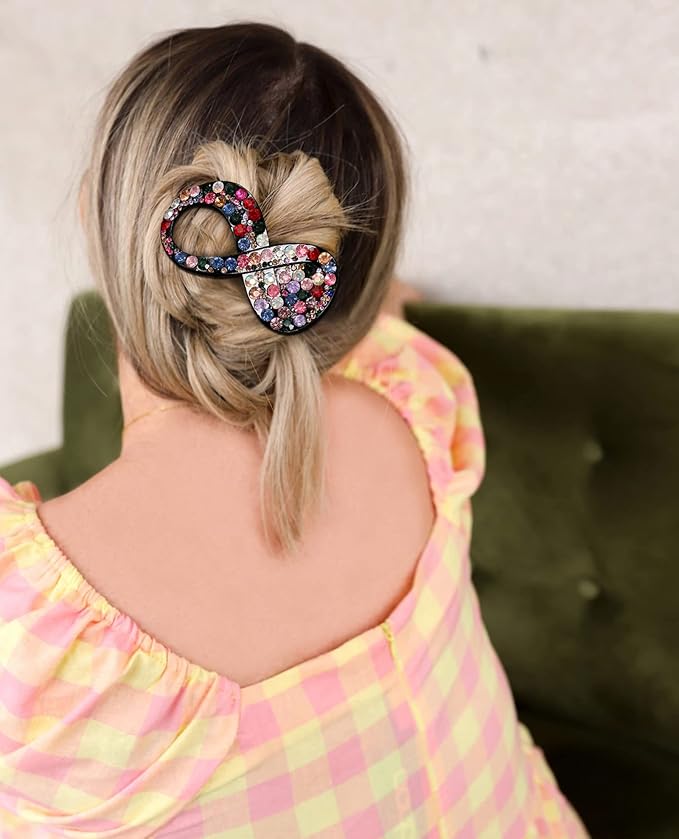 5PCS Rhinestone French Hair Clips for Women Thick Hair No Slip Curved Claw Clips Strong Hold Flat Hair Clip (Curved(Medium,3.54"))