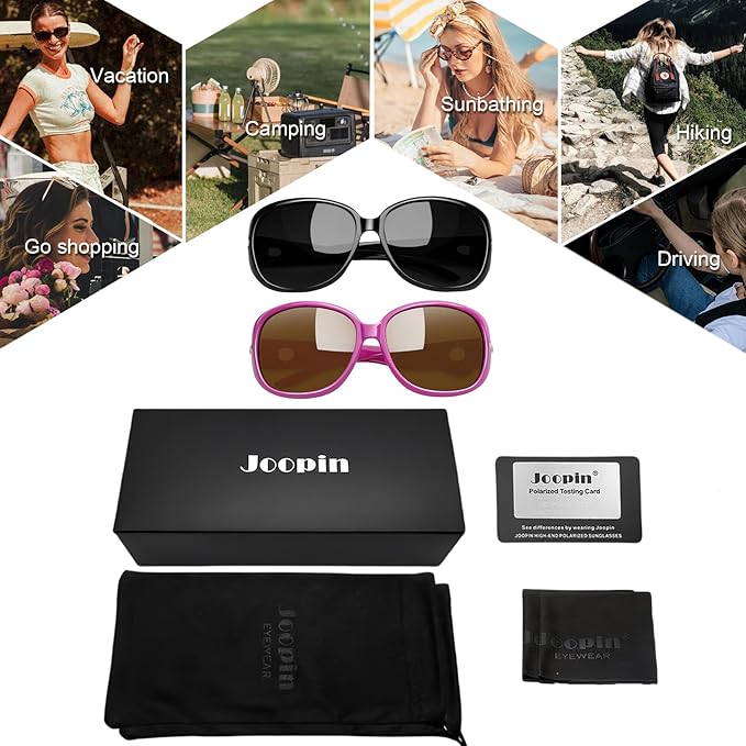 Joopin Big Womens Sunglasses Polarized Trendy Sun Glasses Large Rectangle UV Protection Rhinestone Sunnies