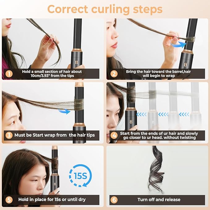 6 in ONE Blow Dryer Brush, Curling Wand Hair Styling Tools Set, Ionic Hot Air Brush Hair Dryer, Massage Oval Hair Dryer Brush, Left&Right Hair Curlers (Black Gold)