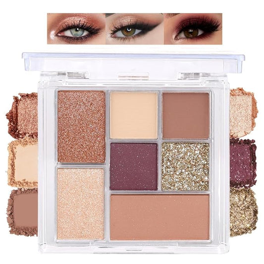 Seven Color Matte Shimmer Eyeshadow Makeup Palette, Nude Brown & Purple 7 Color Series Silky Pressed Powder Eyeshadow, Daily Makeup Eye shadow Box, Easy to Carry, Vegan & Cruelty-Free, 0.25 Oz, 04#