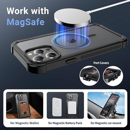 for iPhone 13 Pro Max case, [Compatible with MagSafe][Military Grade Drop Protection][Heavy Duty Protection][Non-Slip][Shockproof] with 2-Layer Durable Bumper Phone Case 6.7''-Black