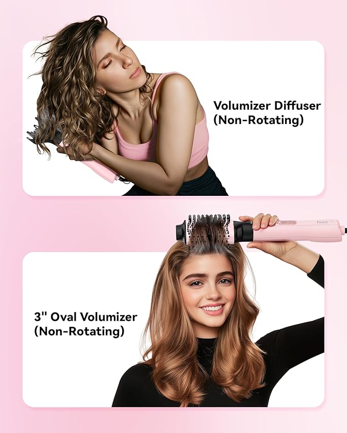 4-in-1 Rotating Blow Dryer Brush Set | Oval Volumizing Barrel, 1.5" & 2" Rotating Brushes, and Diffuser | All-in-One Hot Air Brush for Fast Drying, Volumizing, and Smoothing