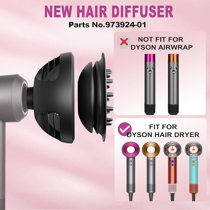 New Wave+Curl Diffuser Nozzle for Dyson Supersonic Hair Dryer HD01 HD02 HD03 HD04 HD08 HD15 HD16 Accessories, Attachemnt Parts No 973924-01, One Tool Two Mode for Wavy Curly or Coily Hair