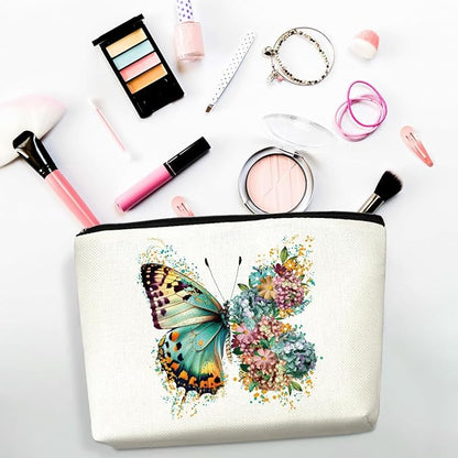 2pcs Aesthetic Butterfly Floral Makeup Bag Flowers Butterfly Gifts Cosmetic Bags for Women Girls, Aesthetic Zipper Pouch Travel Toiletry Bag Friend Gifts for Sisters Bestie