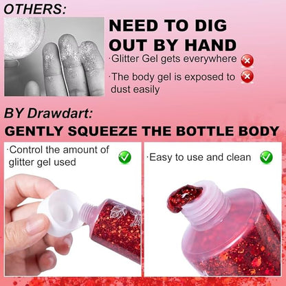Face & Body Glitter - Cosmetic - Grade Red Holographic Glitter Gel,Face Body Hair Chunky Festival Rave Accessories Makeup 50ml,Glitter Sequin for Women Kids