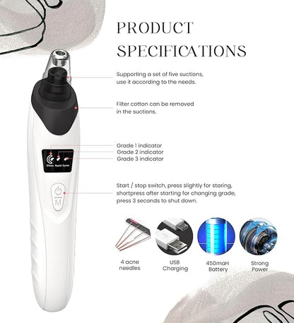 2025 Blackhead Remover Pore Vacuum,Facial Pore Cleaner-5 Suction Power,5 Probes,USB Rechargeable Blackhead Vacuum Kit Electric Acne Extractor Tool for Adult (Black)