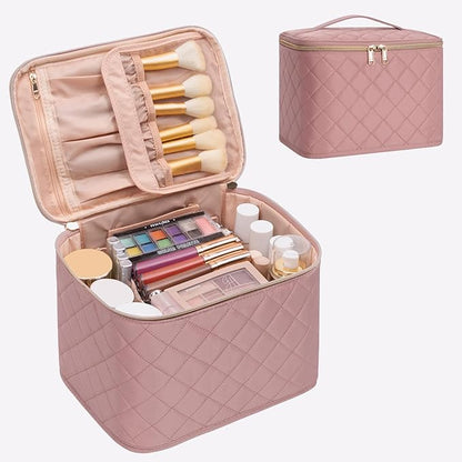 OCHEAL Pink Makeup Bag,Travel Large Capacity Cosmetic Bags For Women Large Travel Toiletry Bag Girls Traveling With Brush Slot And Divider-Nude Pink