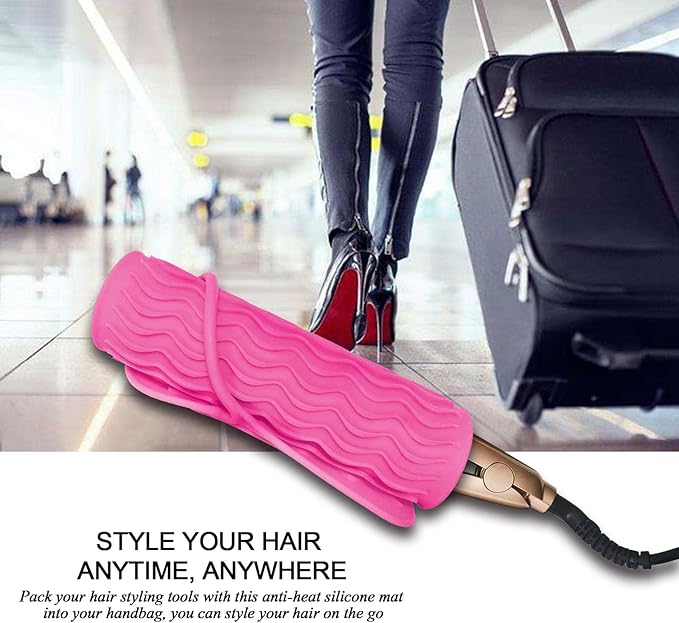 11" X 7.5" Large Size Heat Resistant Silicone Travel Mat, Anti-Heat Pad for Hair Straighteners, Hair Rollers, Curling Irons, Flat Irons and Other Hair Styling Tools - Baby Pink
