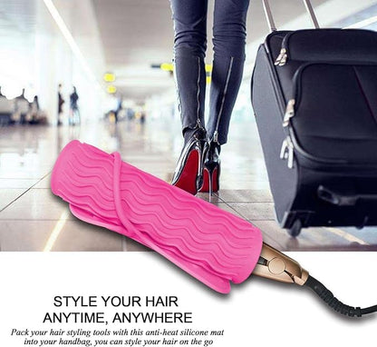 11" X 7.5" Large Size Heat Resistant Silicone Travel Mat, Anti-Heat Pad for Hair Straighteners, Hair Rollers, Curling Irons, Flat Irons and Other Hair Styling Tools - Baby Pink