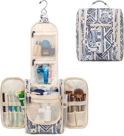 Narwey Small Hanging Toiletry Bag Women Travel Makeup Bag Organizer Toiletries Bag for Travel Size Essentials Accessories Cosmetics (Medium, Elephant)