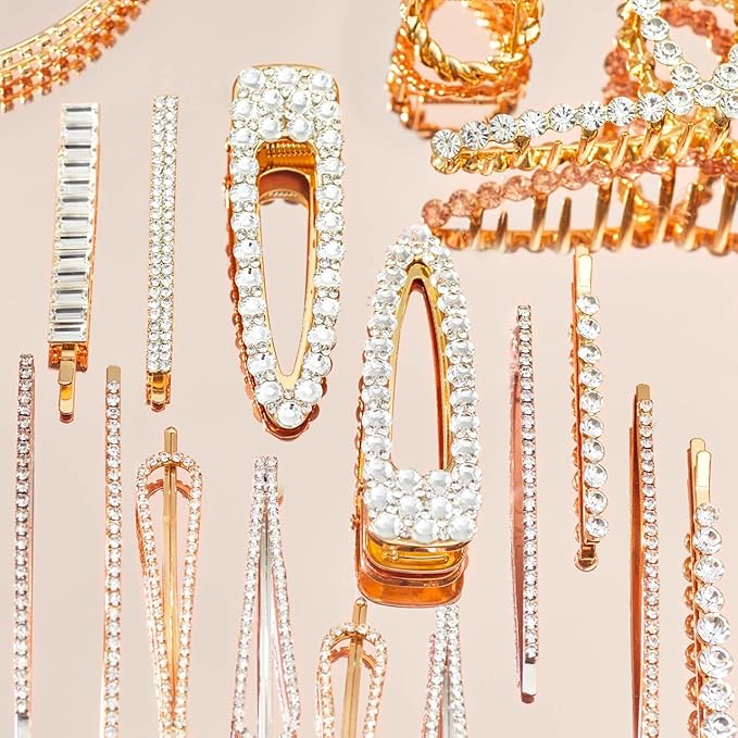 Kitsch Loop-Shaped Rhinestone Claw Clip, Metal Hair Clips for Thick Hair, Large Gold Rhinestone Hair Clips for Styling