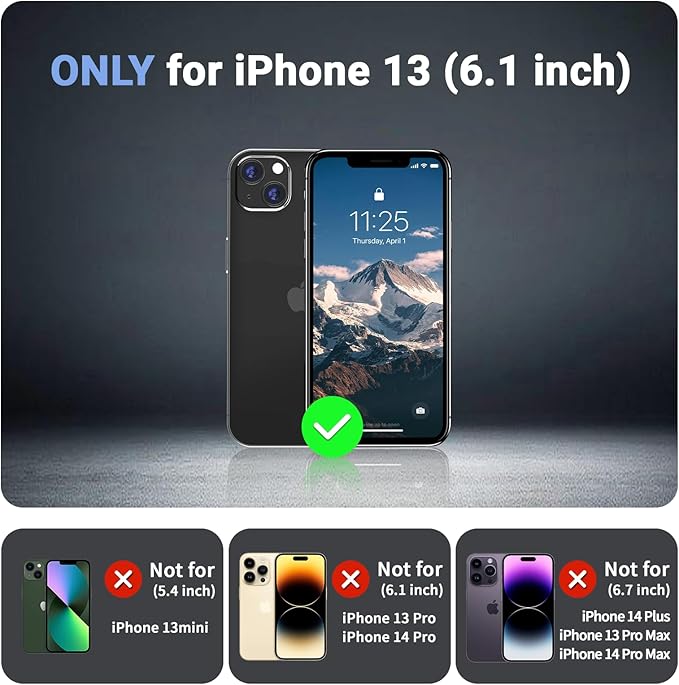 for iPhone 13 case, with [Compatible with MagSafe][Military Grade Drop Protection][Heavy Duty Protection][Non-Slip][Shockproof] with 2-Layer Durable Bumper Phone Case 6.1''-Black