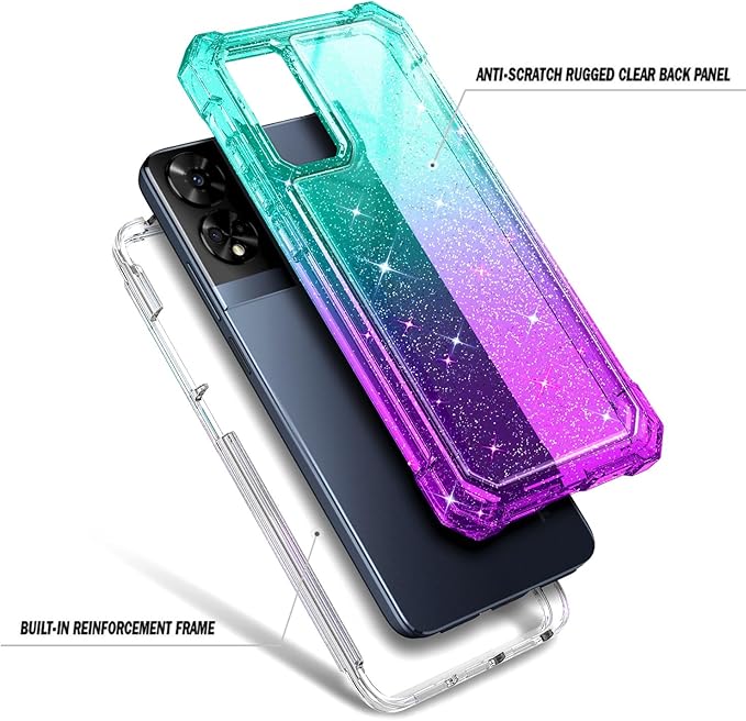 Designed for TCL 50 XE 5G Phone Case, 50 XE NXTPAPER 5G Case with Screen Protector, [Raised Corners Drop Protection] Full-Body Protective Shockproof Rugged Bumper Cover (Glitter Aqua/Purple)