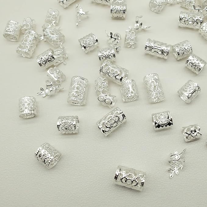 100pcs Silver Hair Jewelry for Braids Loc Jewelry Rings for Hair Adjustable Cuffs Dreadlocks Hair Beads for Women Braids Accessories
