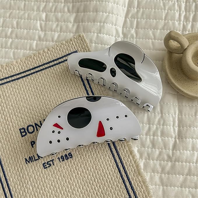 2 Pcs Halloween Big Hair Claw Clip Ghost Face Hairpin Masks Punk Ponytail Scream Grimaces Scary Styling Shark Clip Funny Hair Accessories Halloween Styling
