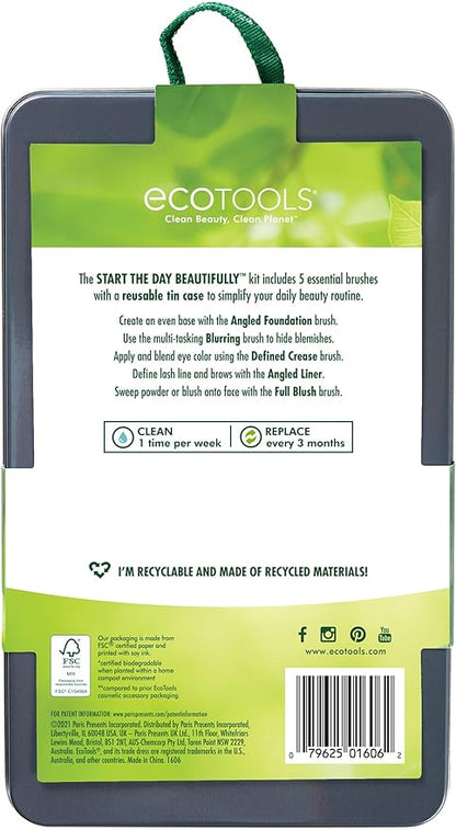 EcoTools Daily Defined Eye Makeup Brush Kit, Travel Friendly, Versatile Eye Makeup Looks, Convenient Makeup Tools On-The-Go, For Eyeshadow & Eye Liner, Eco-Friendly Makeup Brushes, 5 Piece Set